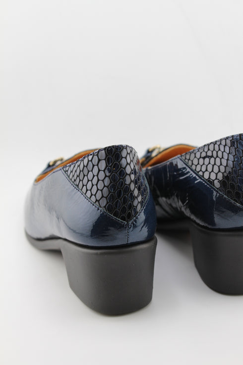 DFC Relax Textured Patent Leather Block Heel Loafers with Buckle